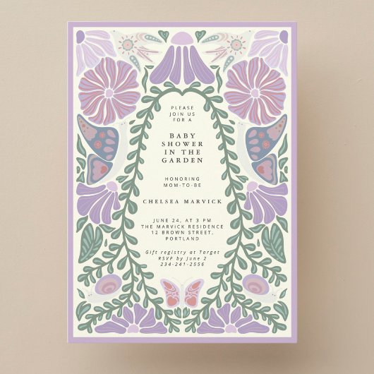 Paarse lavendel bloemige babyshower uitnodiging