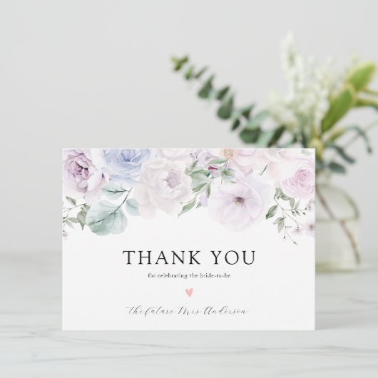 Paarse Lavendel Bloemige Bruids Bruiloft Bedanken Bedankkaart (Staand voorkant)