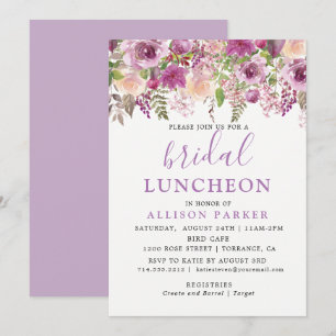 Paarse lavendel bloemige bruiloft luncheon uitnodi kaart