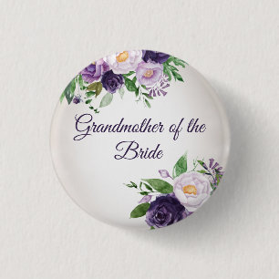 Paarse lavendel bloemige groenblijvende oma bruid ronde button 3,2 cm