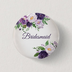 Paarse lavendel bloemige groene bruidsmeisje ronde button 3,2 cm