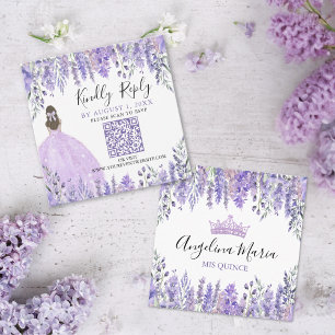 Paarse Lavendel Bloemige Quinceanera QR Code RSVP Informatiekaartje