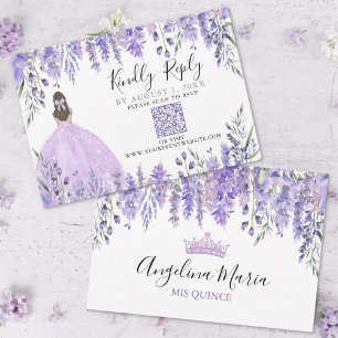 Paarse Lavendel Bloemige Quinceanera QR Code RSVP Kaartje