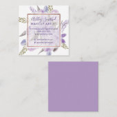 Paarse lavendel bloemige waterverf roos gouden mak vierkante visitekaartje (Voorkant / Achterkant)