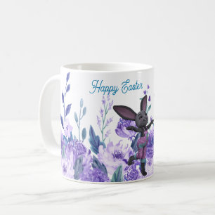 Paarse lavendel Bloemige Whimsical Pasen Konijn Mo Koffiemok