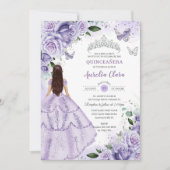 Paarse lavendel bloemige zilver Quinceanera Sweet Kaart (Voorkant)