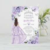 Paarse lavendel bloemige zilver Quinceanera Sweet Kaart (Staand voorkant)