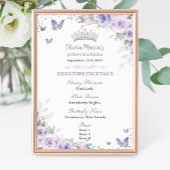 Paarse lavendel bloemige zilveren Quinceañera bar  Poster