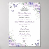 Paarse lavendel bloemige zilveren Quinceañera bar  Poster (Voorkant)