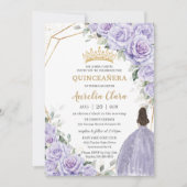 Paarse lavendel bloemprinses gouden quinceañera kaart (Voorkant)