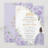 Paarse lavendel bloemprinses gouden quinceañera kaart (Voorkant / Achterkant)