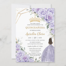 Paarse lavendel bloemprinses gouden quinceañera