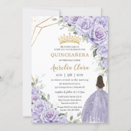 Paarse lavendel bloemprinses gouden quinceañera kaart