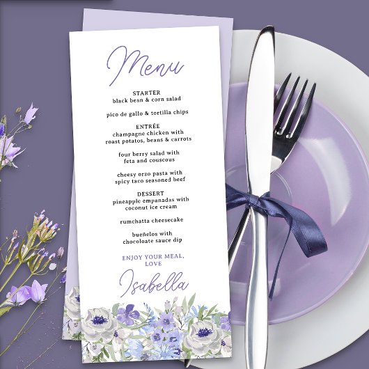 Paarse lavendel bloemrijke rand diner menu
