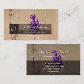 Paarse lavendel blossom grijze rechthoek monogram visitekaartje (Voorkant / Achterkant)