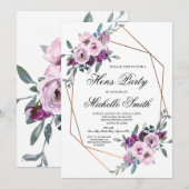 Paarse Lavendel Boho Bloemen Geometrische Hens Par Kaart (Voorkant / Achterkant)