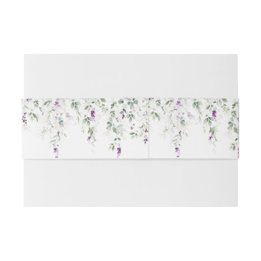 Paarse Lavendel Bord Green Leaves Belly Band Uitnodigingen Wikkel (Achterkant Voorbeeld)