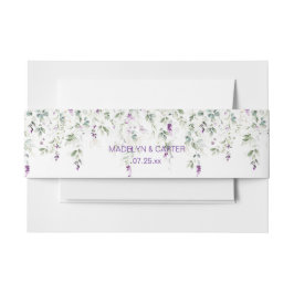 Paarse Lavendel Bord Green Leaves Belly Band Uitnodigingen Wikkel