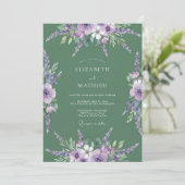 Paarse lavendel botanische bruiloft kaart (Staand voorkant)