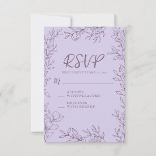 Paarse Lavendel Botanische Line Art Wedding RSVP Kaartje