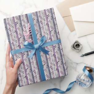 Paarse lavendel botanische streep verjaardag bruil cadeaupapier