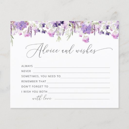 Paarse lavendel bridal-advies en wenskaart (Voorkant)