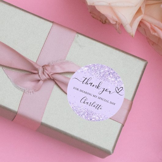 Paarse lavendel confetti dank je hart ronde sticker