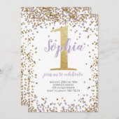 Paarse Lavendel Confetti Meisje Eerste Verjaardag  Kaart (Voorkant / Achterkant)
