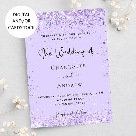 Paarse lavendel confetti script bruiloft kaart