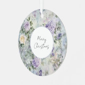 Paarse Lavendel Cream Roos Bloemen Kerst Metalen Ornament (Voorkant links)