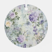 Paarse Lavendel Cream Roos Bloemen Kerst Metalen Ornament (Achterkant)