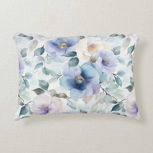 Paarse Lavendel Crème Bloemen Accent Kussen (Voorkant)