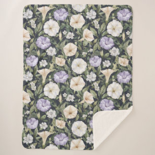 Paarse Lavendel Crème Petunia Bloemen Sherpa Deken