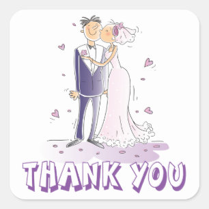 Paarse lavendel dank u bruid bruidegom bruiloft vierkante sticker