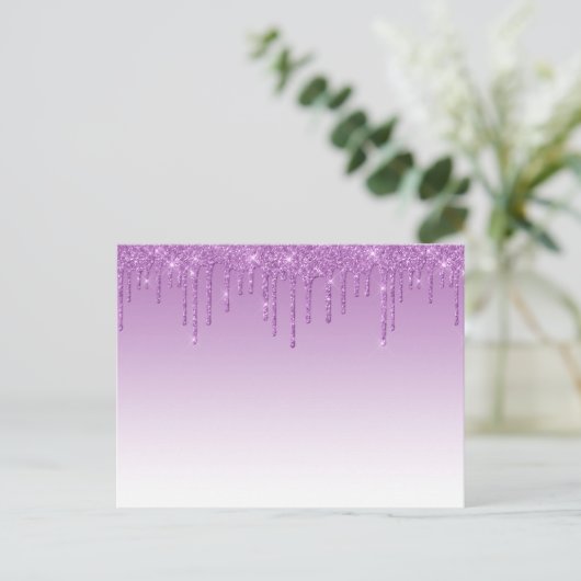 Paarse lavendel druppelglitter briefkaart (Staand voorkant)