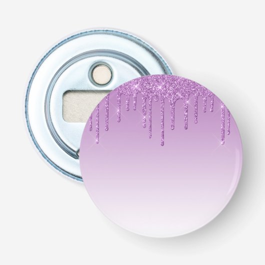 Paarse lavendel druppelglitter button flesopener (Voorkant)