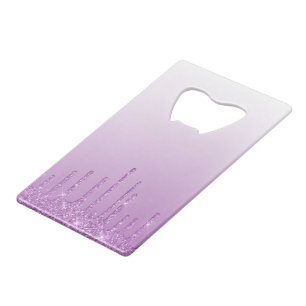 Paarse lavendel druppelglitter creditkaart flessenopener
