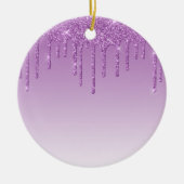 Paarse lavendel druppelglitter keramisch ornament (Voorkant)
