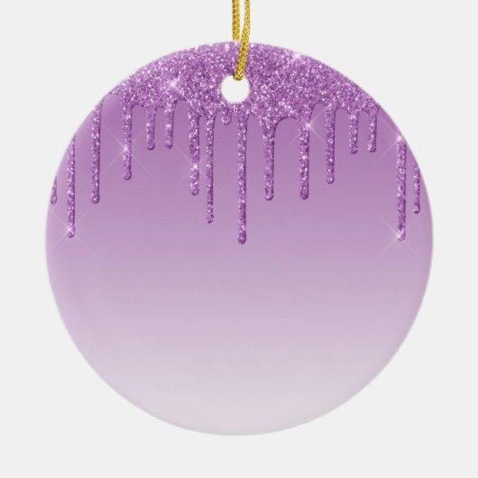 Paarse lavendel druppelglitter keramisch ornament (Voorkant)