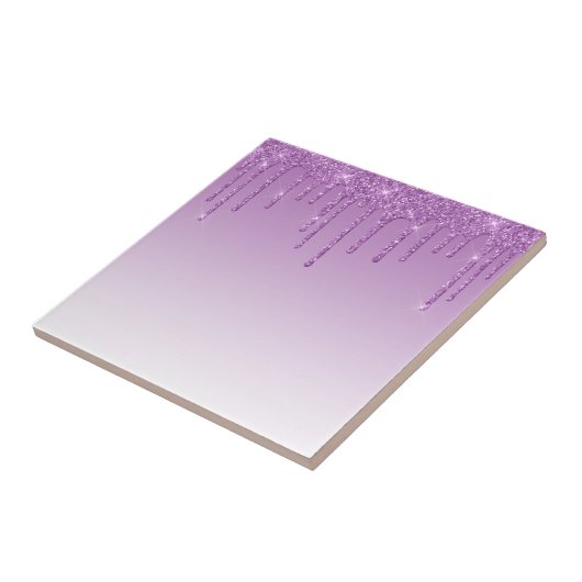 Paarse lavendel druppelglitter tegeltje (Zijkant)