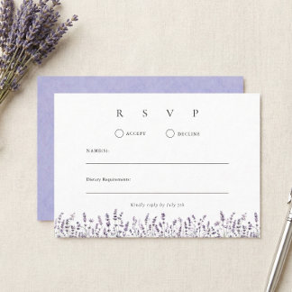 Paarse Lavendel Elegante Bloemige Bruiloft RSVP Kaartje