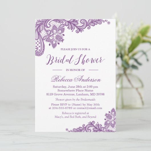 Paarse Lavendel Elegante Bloemige Bruiloftsshower Kaart (Staand voorkant)