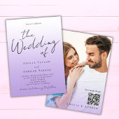 Paarse Lavendel Elegante Foto QR Code Bruiloft Kaart