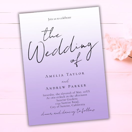 Paarse Lavendel Elegante Foto QR Code Bruiloft Kaart