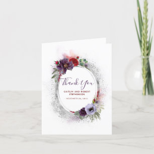 Paarse lavendel en bordeaux bloemendankjewel bedankkaart