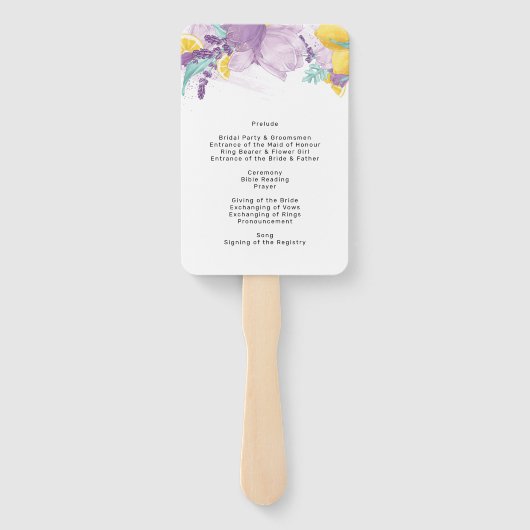 Paarse, lavendel en citroen programma hand fan handwaaier (Achterkant)