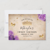 Paarse lavendel en gouden rozen Elegant Save The Date (Voorkant)