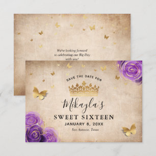 Paarse Lavendel en Gouden Rozen Elegant Save The Date