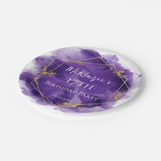 Paarse Lavendel en Gouden Waterverf Verjaardagsfee Papieren Bordje (Gekanteld)