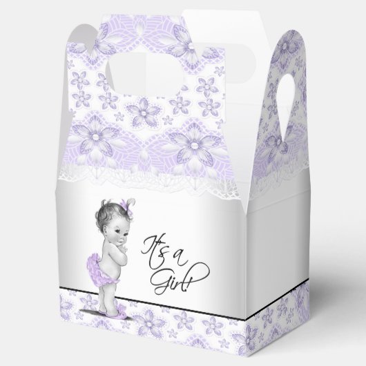 Paarse Lavendel en Grijs Baby shower Bedankdoosjes (Geopend)